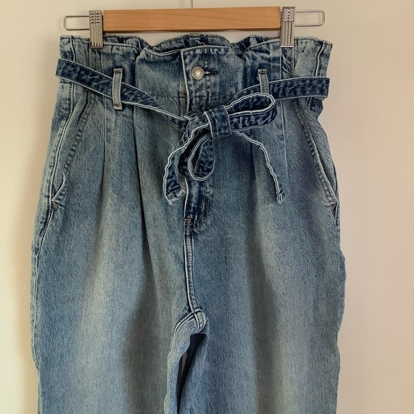 Abercrombie & Fitch Mom Jeans Ankle Blue Belted Paper Bag Waist High Rise 28/6 - Picture 4 of 12